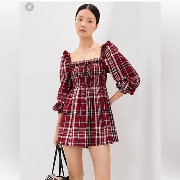 Hill House Dresses & Skirts - Hill House Burgundy Plaid Mini Dress